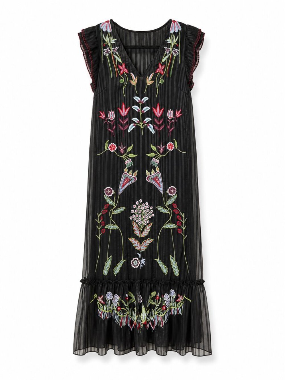 Not So Serious Embroidered Sheer Maxi Dress 0